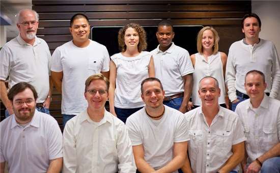 Cognito Forms Team in white shirts smiling.