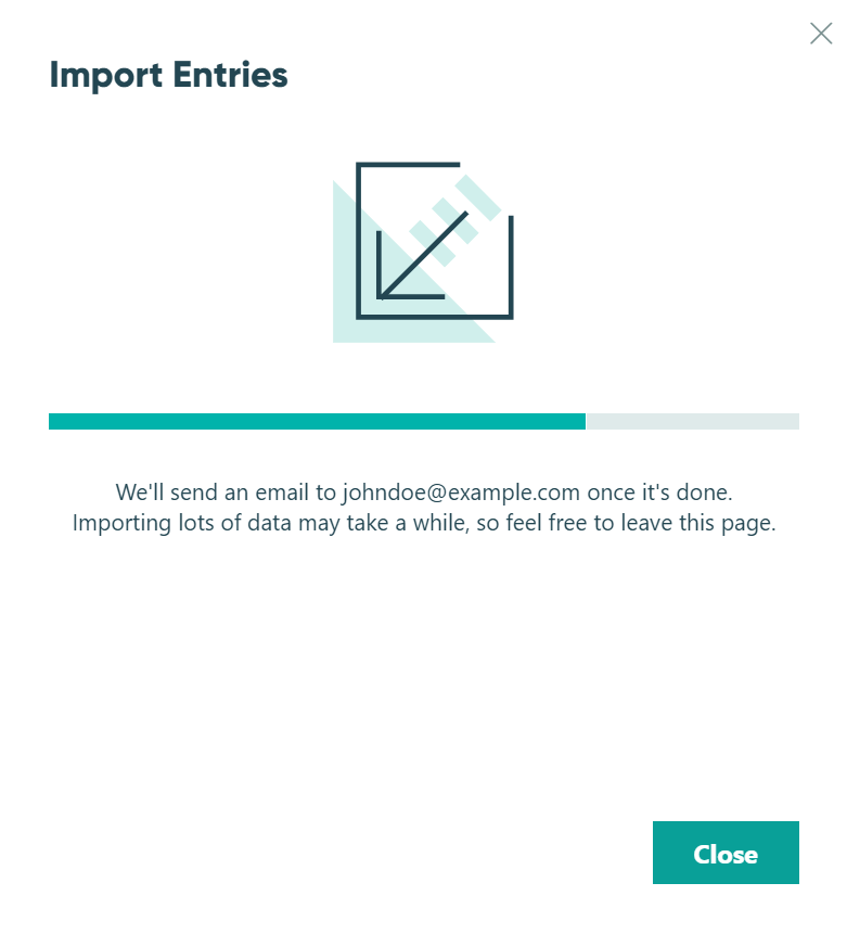 A dialog showing the progress of an import.