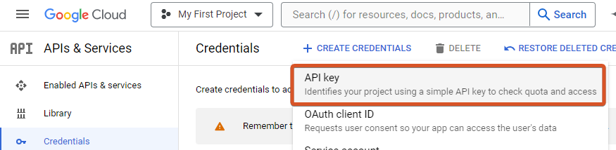Create a new API key.