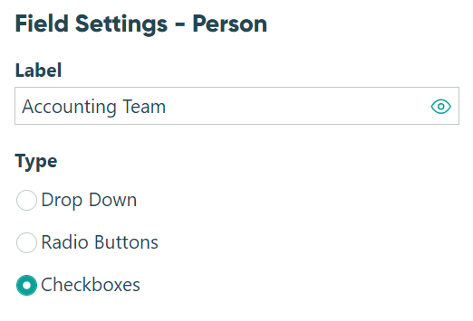 Adding the Person field and selecting checkboxes as the type