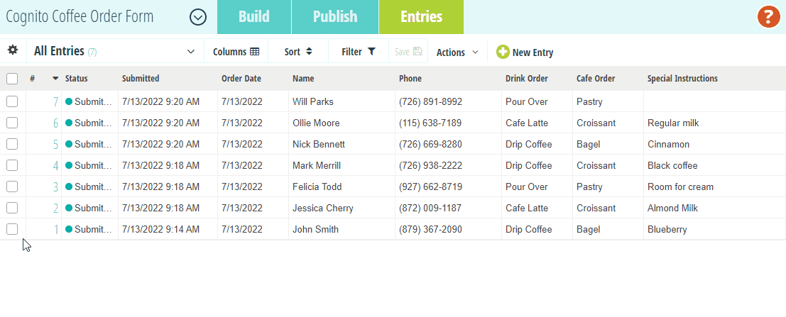 Perform Bulk Actions on a set of entries.