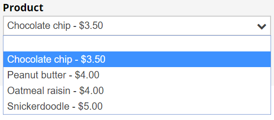 Using a Choice field to list products with assigned prices.