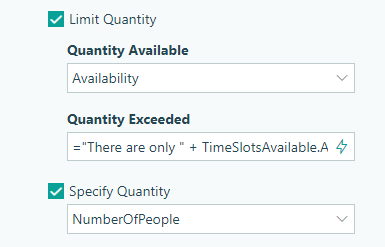 Select the Specify Quantity option and set the Quantity Available to the Availability field on the source form.