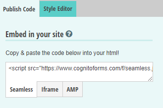 Copy the Seamless embed code from your form's Publish page.