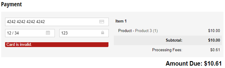 Payment is declined due to an invalid card.