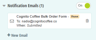 Enable email notifications in the Submission Settings section of the form builder.