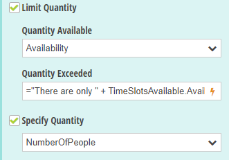 Select the Specify Quantity option and set the Quantity Available to the Availability field on the source form.
