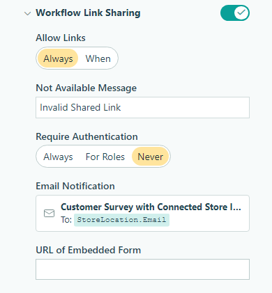 Enable Workflow Link Sharing in the Workflow menu.