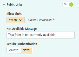 In the Public Links field, allow links when custom expression is true.