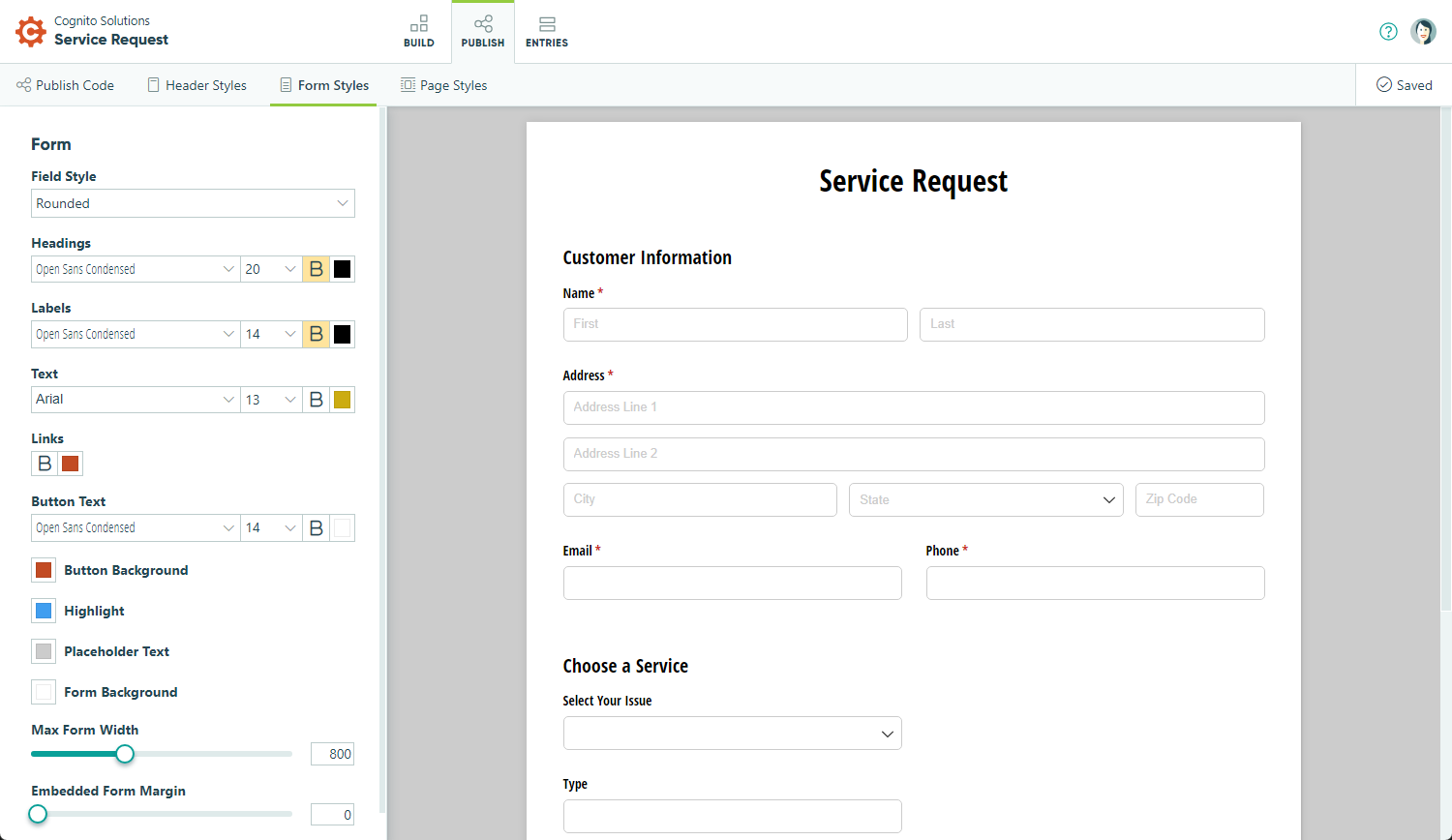 How to style and publish a form.