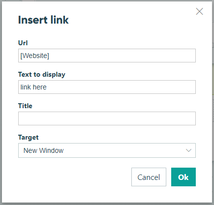 Insert field values in a hyperlink in the Content field message.