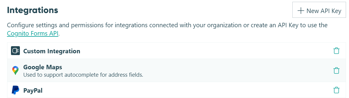 View your custom integration in your organization's settings.