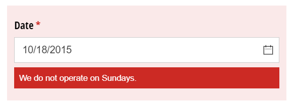 The custom error will display in red beneath the field.
