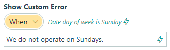 Show a custom error message when a customer selects Sunday as the date.