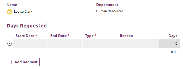 Default Name and Department fields to the current user.