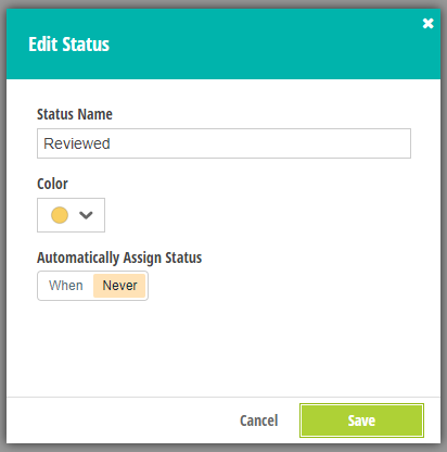 Edit a status in the Workflow menu.