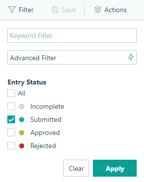 Filter the entry view based on your workflow scenario.