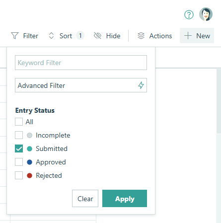 Filter the entry view based on your workflow scenario.