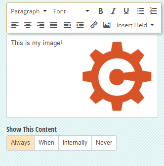 Upload or link to an image in your Content field.
