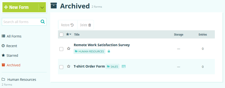 Viewing archived forms.