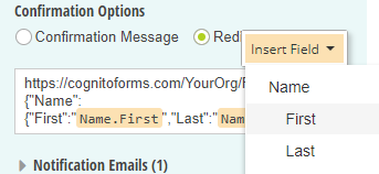Insert field values into the Redirect url