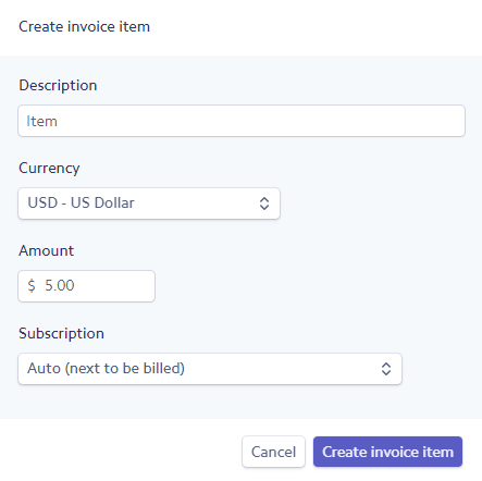Creating an invoice in Stripe.