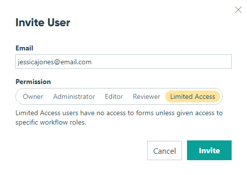 Limited Access users have no access to forms unless given access to specific workflow roles.