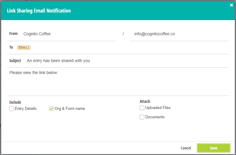 Customize the Link Sharing Email Notification from the Workflow Link Sharing section.