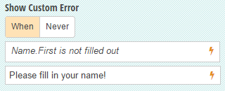 Show a custom error message when people don't fill in their name.