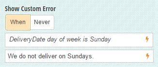 Custom error option restricts users from selecting Sunday.