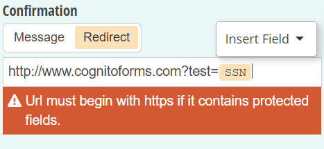 Redirects including sensitive data require HTTPS.