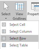 Click the Select Row option in the Layout section.