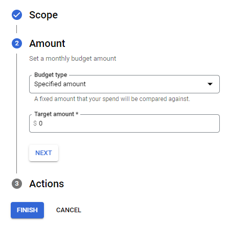 Set the budget type and target amount.