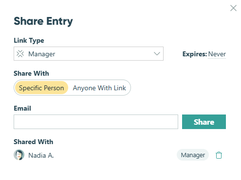 Using the share function to see who you've shared an entry with.