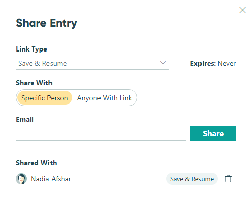 Share Entry dialog.