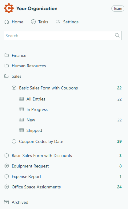 Use the sidebar on the left to access and manage all your forms.