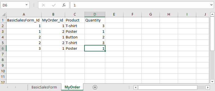 Repeating section data is contained in a separate worksheet in Excel.