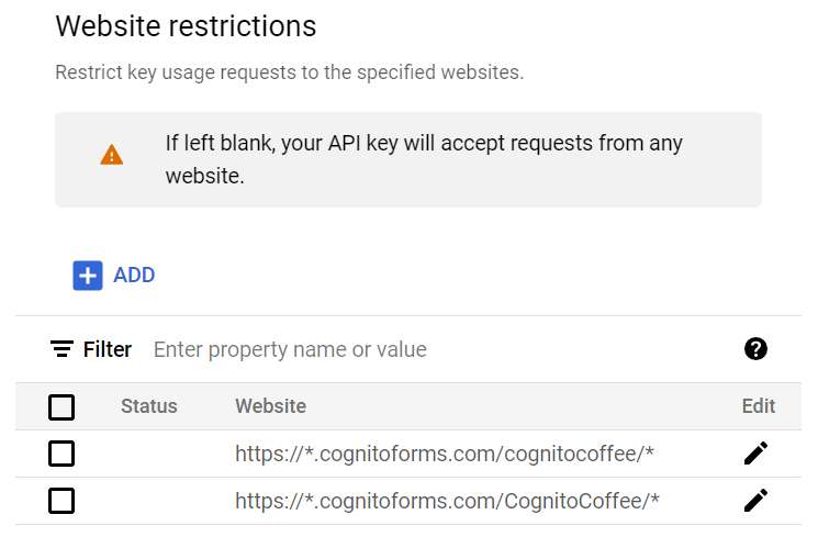 Add the Url for your Cognito Forms organization.