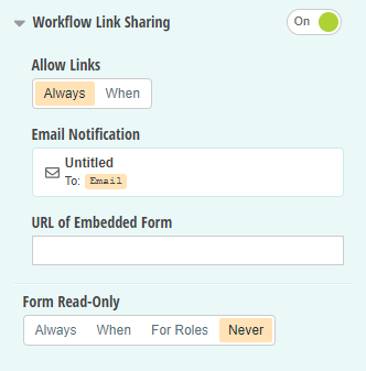 Enable Workflow Link Sharing in the Workflow menu.