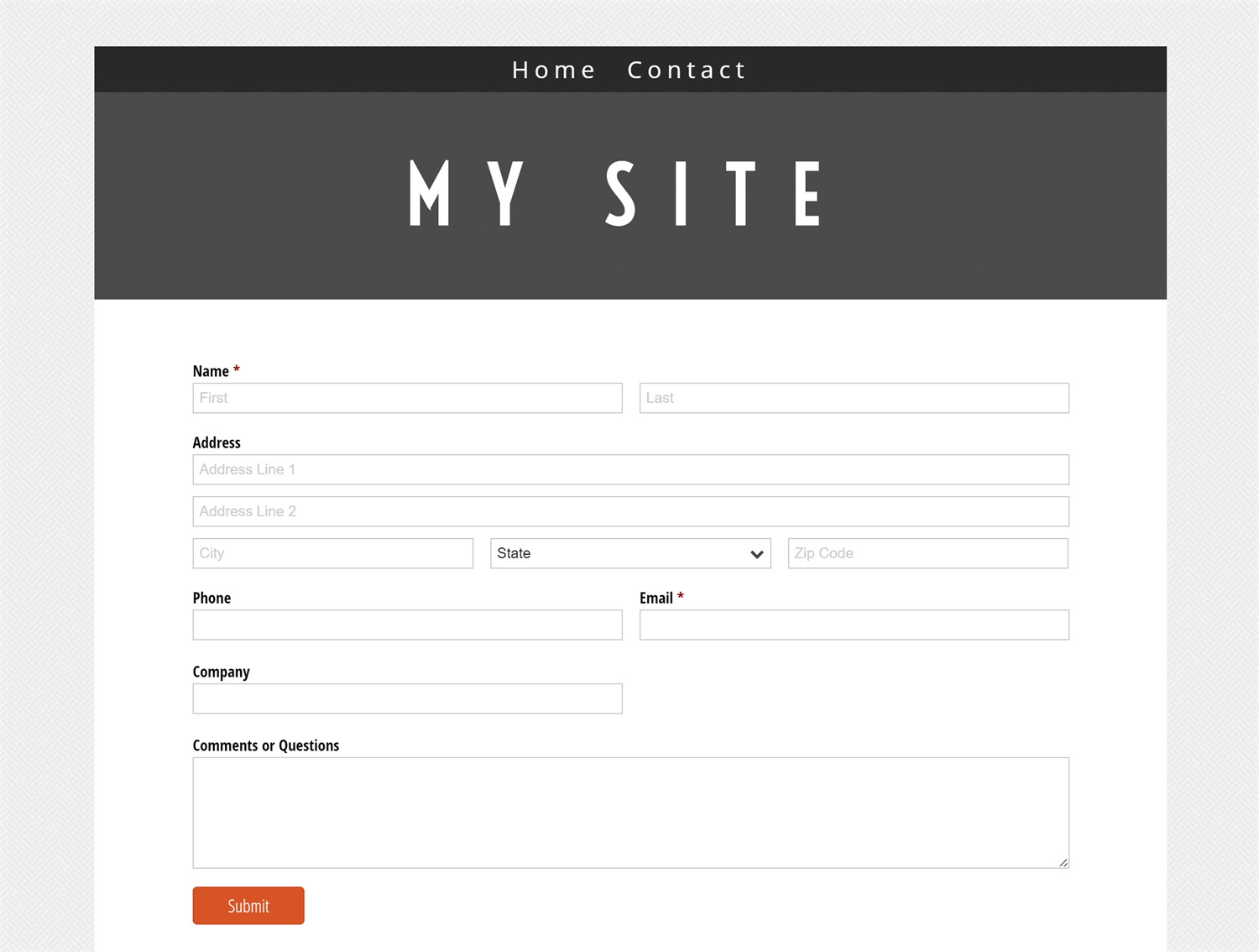 Embedded form in Yola website.