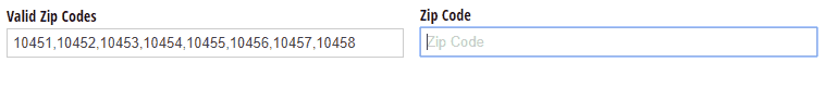 Display an error when the entered zip code is not in the approved list.