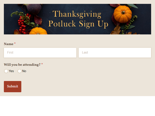 Thanksgiving Potluck Sign Up