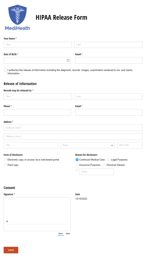 Release of Information Template - Sign Templates