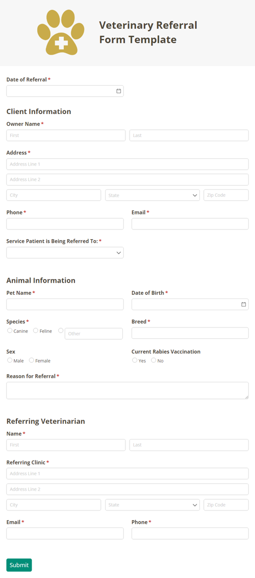 Veterinary Referral Form Template