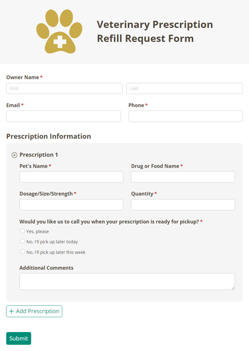 Veterinary Prescription Refill Request Form