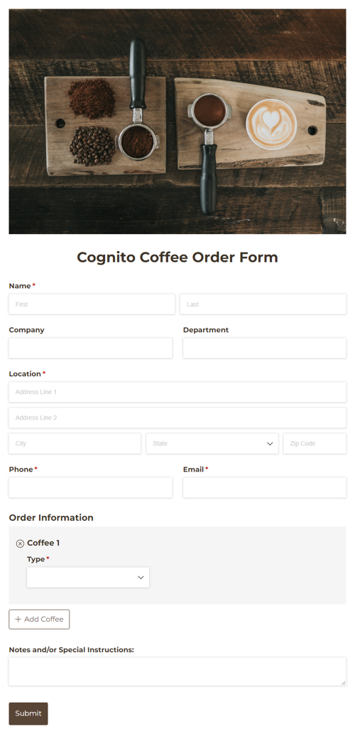Coffee Order Form with Connected Inventory Form