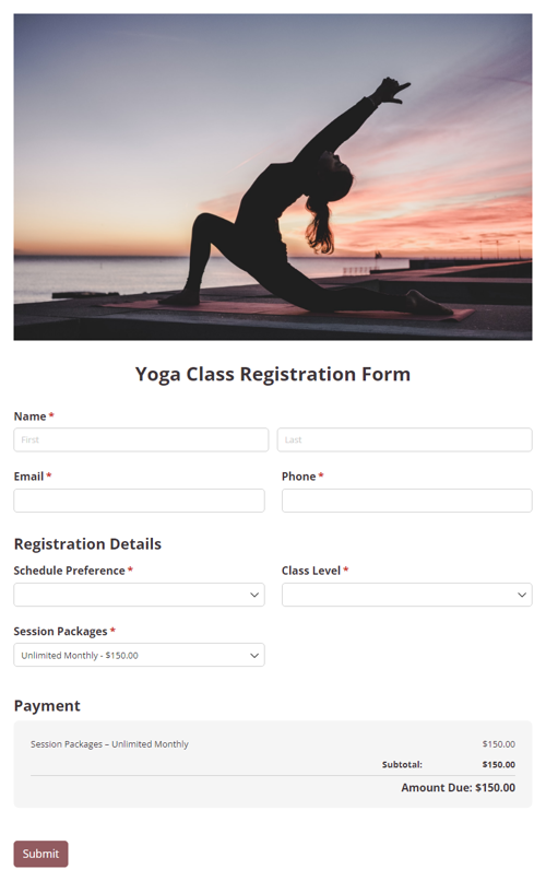 Yoga Class Registration with Connected Class Schedule