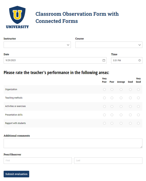 Classroom Observation Form with Connected Course Form