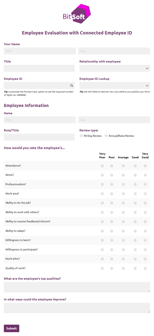 Employee Evaluation with Connected Employee ID