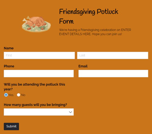 Friendsgiving Potluck Invitation